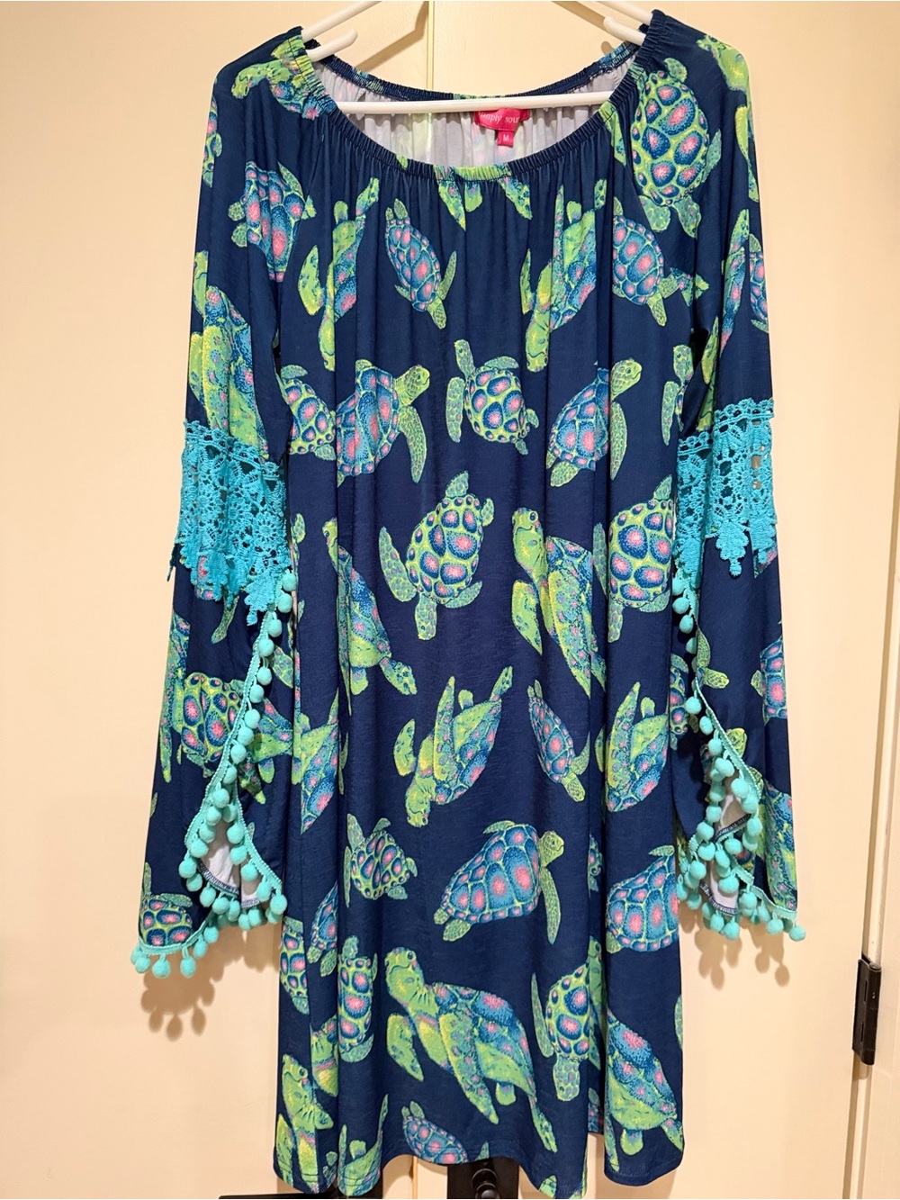 Simply Southern Navy Swim Coverup with Teal Turtle Print and Turquoise Trim
